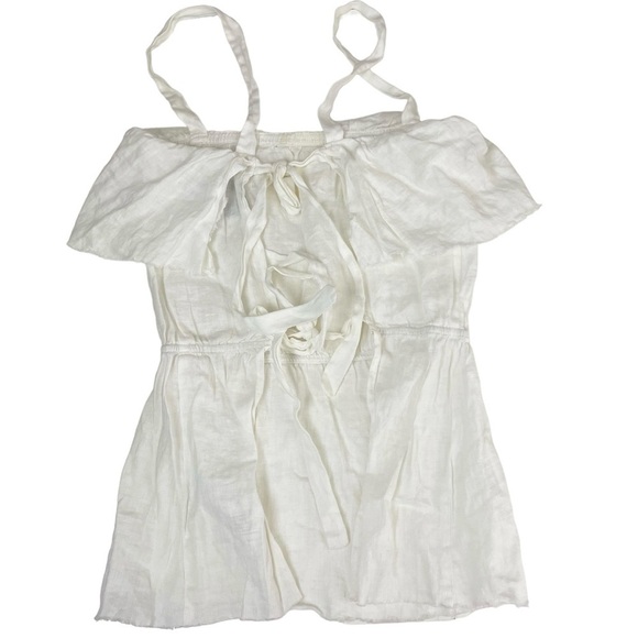 Reformation 100% Linen Ruffled Tie Back Top White Medium - Picture 3 of 12